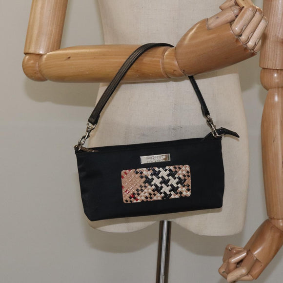 Burberrys Nova Check Blue Label Accessory Pouch Nylon Black Silver Auth BD023