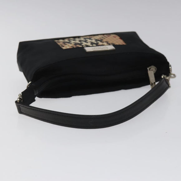 Burberrys Nova Check Blue Label Accessory Pouch Nylon Black Silver Auth BD023