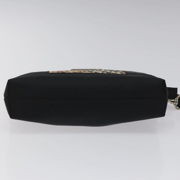Burberrys Nova Check Blue Label Accessory Pouch Nylon Black Silver Auth BD023