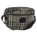 Burberrys Nova Check Shoulder Bag PVC Leather Gray Gold Auth BD032-1