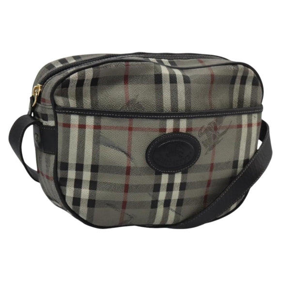 Burberrys Nova Check Shoulder Bag PVC Leather Gray Gold Auth BD032