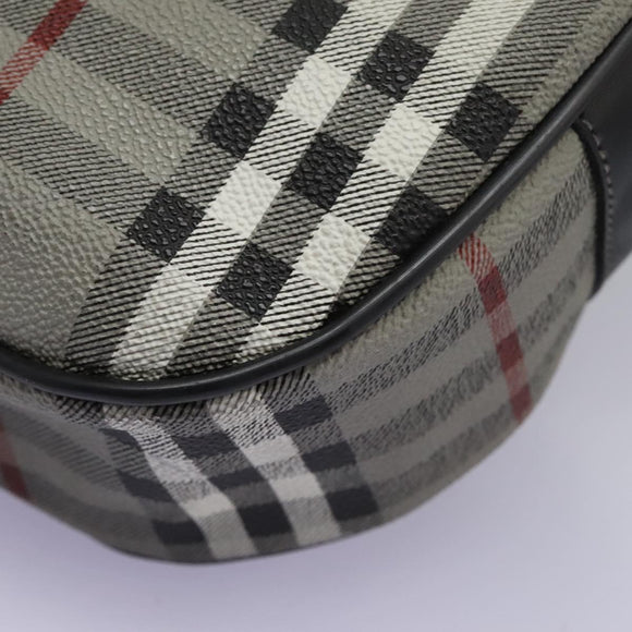 Burberrys Nova Check Shoulder Bag PVC Leather Gray Gold Auth BD032