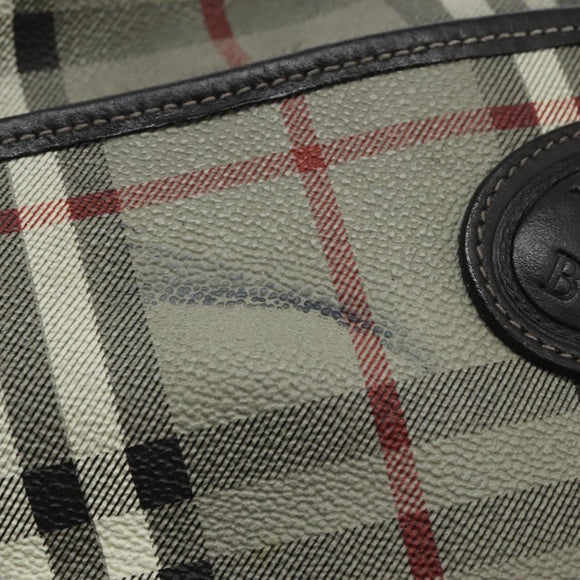 Burberrys Nova Check Shoulder Bag PVC Leather Gray Gold Auth BD032