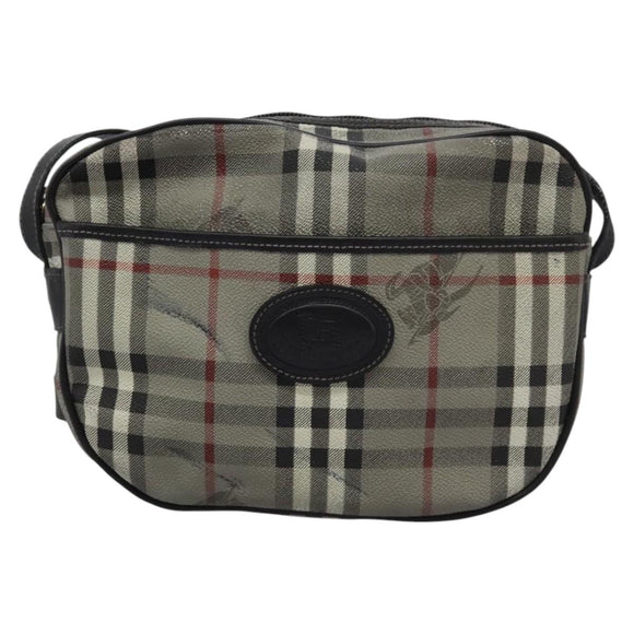 Burberrys Nova Check Shoulder Bag PVC Leather Gray Gold Auth BD032