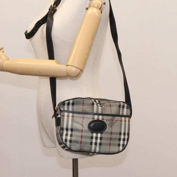 Burberrys Nova Check Shoulder Bag PVC Leather Gray Gold Auth BD032