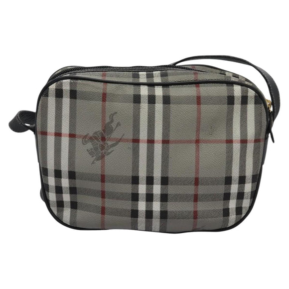 Burberrys Nova Check Shoulder Bag PVC Leather Gray Gold Auth BD032