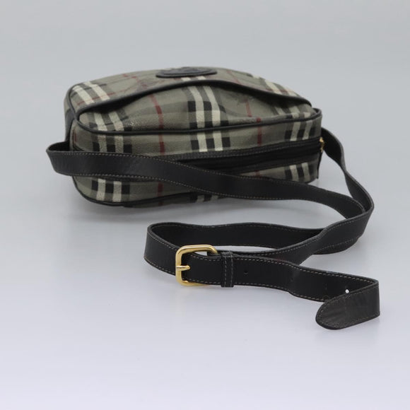 Burberrys Nova Check Shoulder Bag PVC Leather Gray Gold Auth BD032