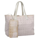 CHANEL New Travel Line Hand Bag Nylon Leather Pink White gold CC Auth BD049-1