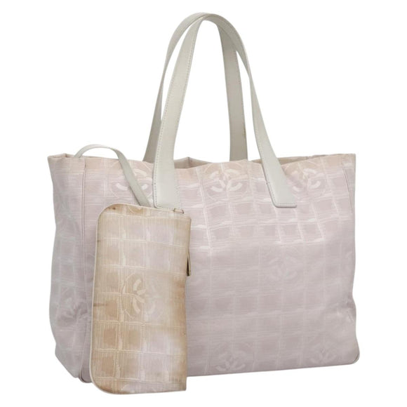 CHANEL New Travel Line Hand Bag Nylon Leather Pink White gold CC Auth BD049