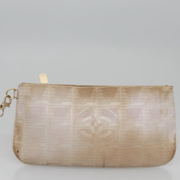 CHANEL New Travel Line Hand Bag Nylon Leather Pink White gold CC Auth BD049