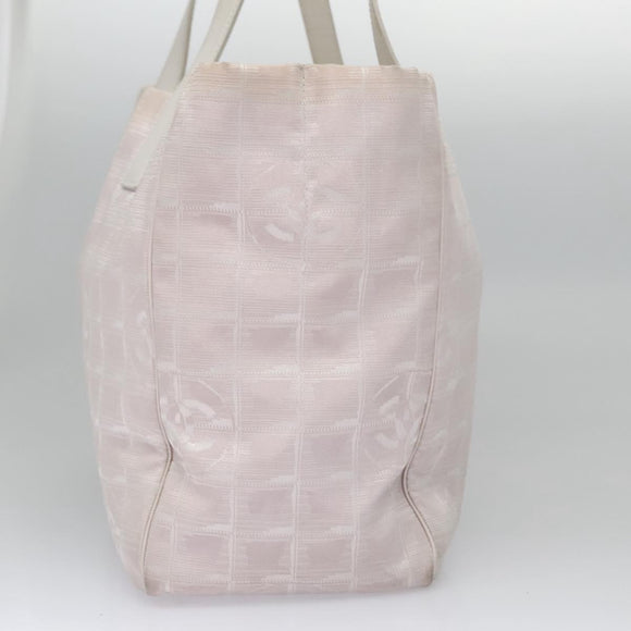CHANEL New Travel Line Hand Bag Nylon Leather Pink White gold CC Auth BD049