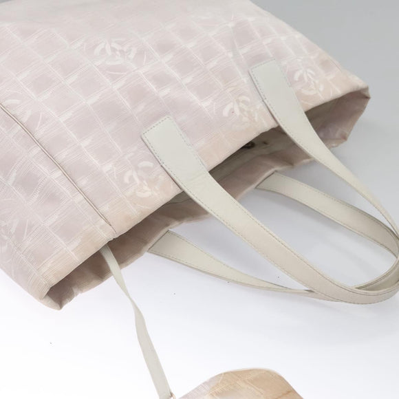 CHANEL New Travel Line Hand Bag Nylon Leather Pink White gold CC Auth BD049