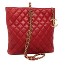 CHANEL Matelasse Hand Bag Lamb Skin Red Gold CC Auth BD051-1