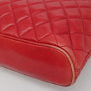 CHANEL Matelasse Hand Bag Lamb Skin Red Gold CC Auth BD051-10