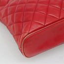 CHANEL Matelasse Hand Bag Lamb Skin Red Gold CC Auth BD051-11