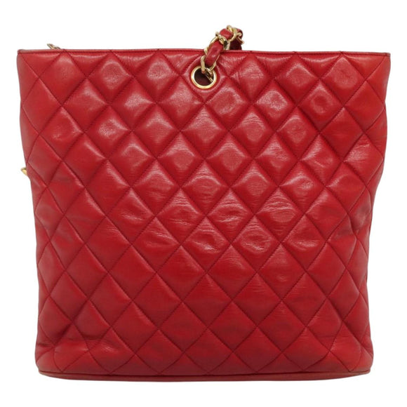 CHANEL Matelasse Hand Bag Lamb Skin Red Gold CC Auth BD051