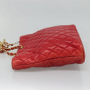 CHANEL Matelasse Hand Bag Lamb Skin Red Gold CC Auth BD051-4