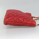 CHANEL Matelasse Hand Bag Lamb Skin Red Gold CC Auth BD051-5
