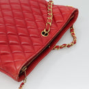 CHANEL Matelasse Hand Bag Lamb Skin Red Gold CC Auth BD051-6