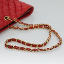 CHANEL Matelasse Hand Bag Lamb Skin Red Gold CC Auth BD051-7