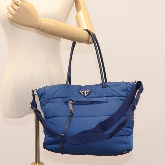 PRADA Hand Bag Nylon 2way Blue Silver Auth BD054
