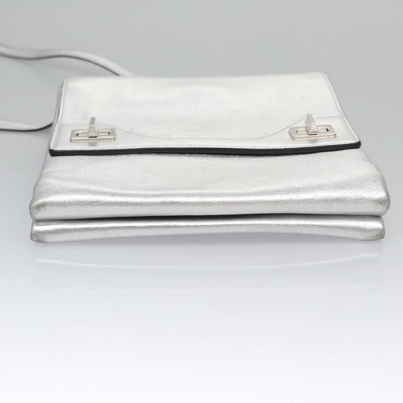 PRADA Kettenschultertasche Leder 2-Wege Silber Auth BD055AV