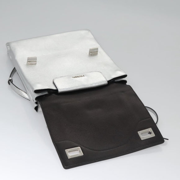 PRADA Kettenschultertasche Leder 2-Wege Silber Auth BD055AV