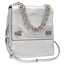 PRADA Chain Hand Bag Leather 2way Silver Auth BD055AV-1