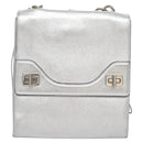 PRADA Chain Hand Bag Leather 2way Silver Auth BD055AV-13