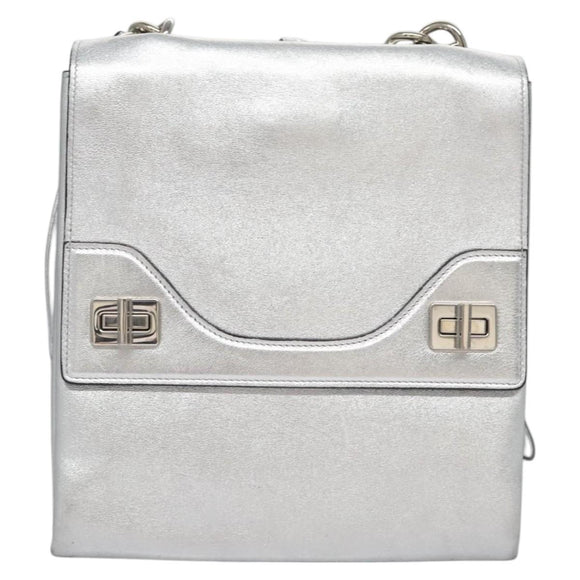 PRADA Chain Hand Bag Leather 2way Silver Auth BD055AV