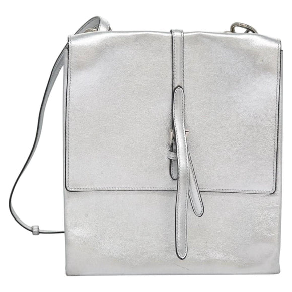 PRADA Kettenschultertasche Leder 2-Wege Silber Auth BD055AV