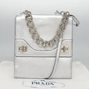 PRADA Chain Hand Bag Leather 2way Silver Auth BD055AV-12