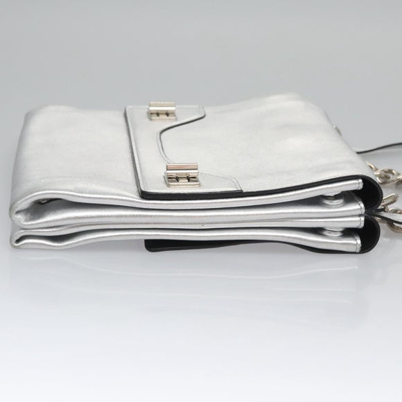 PRADA Kettenschultertasche Leder 2-Wege Silber Auth BD055AV