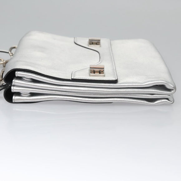PRADA Chain Hand Bag Leather 2way Silver Auth BD055AV