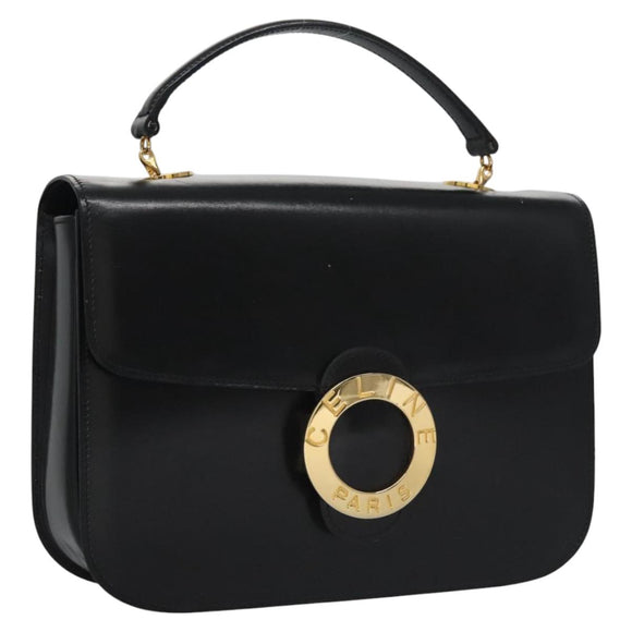 CELINE Hand Bag Leather Black Gold Auth BD058V
