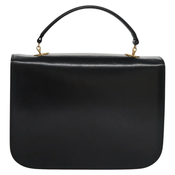 CELINE Hand Bag Leather Black Gold Auth BD058V