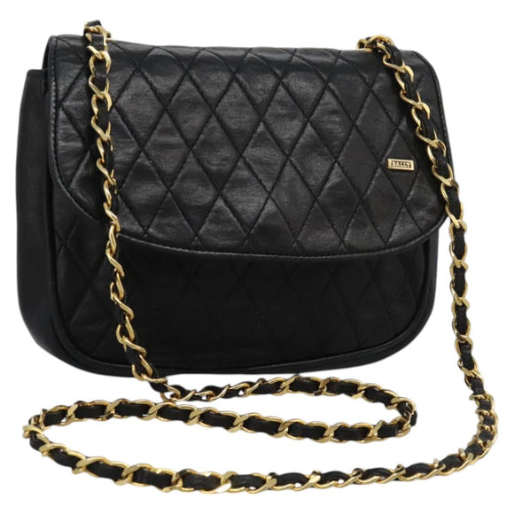 BALLY Chain Shoulder Bag Leather Black Gold Auth BD059