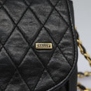 BALLY Chain Shoulder Bag Leather Black Gold Auth BD059-18