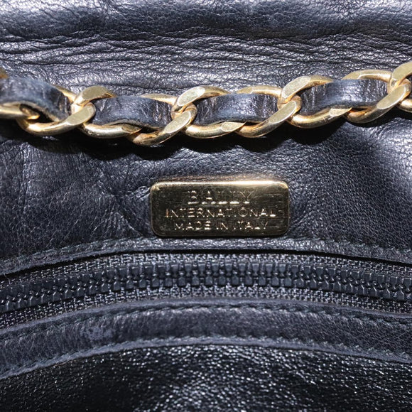 BALLY Chain Shoulder Bag Leather Black Gold Auth BD059