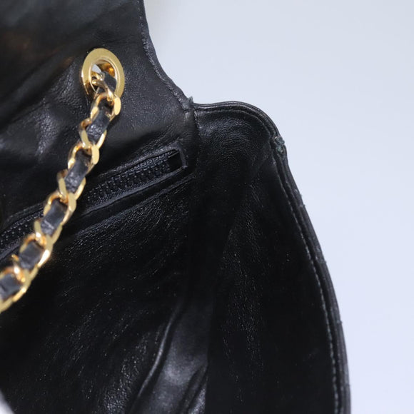 BALLY Chain Shoulder Bag Leather Black Gold Auth BD059