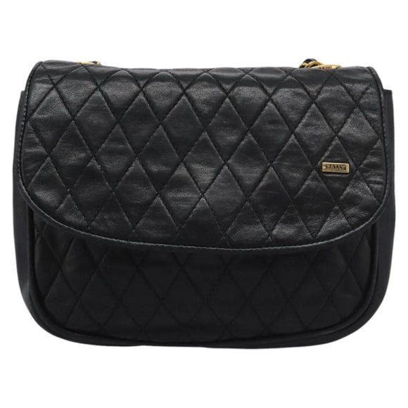 BALLY Chain Shoulder Bag Leather Black Gold Auth BD059