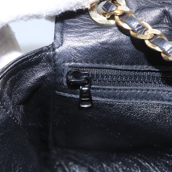 BALLY Chain Shoulder Bag Leather Black Gold Auth BD059