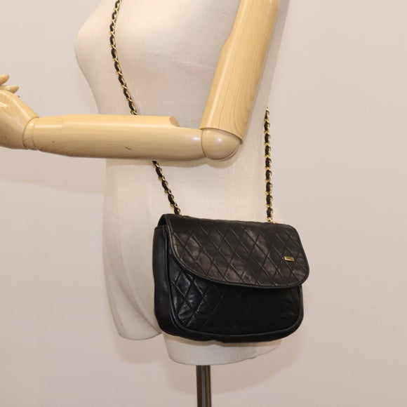 BALLY Chain Shoulder Bag Leather Black Gold Auth BD059