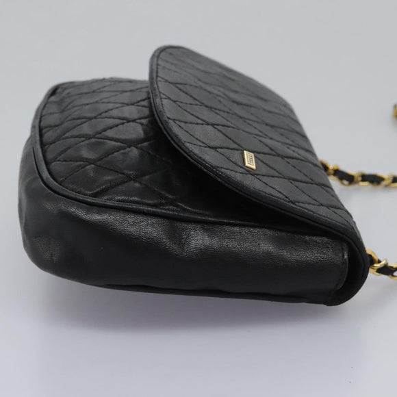 BALLY Chain Shoulder Bag Leather Black Gold Auth BD059