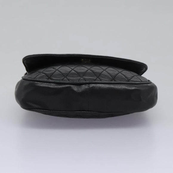 BALLY Chain Shoulder Bag Leather Black Gold Auth BD059