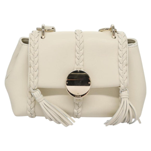Chloe Fringe Hand Bag Leather 2way White Auth BD060AV