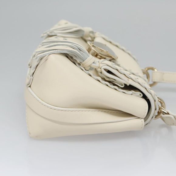 Chloe Fringe Hand Bag Leather 2way White Auth BD060AV