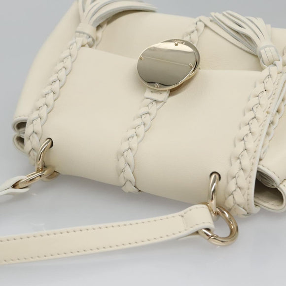 Chloe Fringe Hand Bag Leather 2way White Auth BD060AV