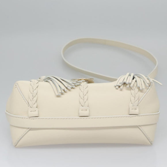 Chloe Fringe Hand Bag Leather 2way White Auth BD060AV