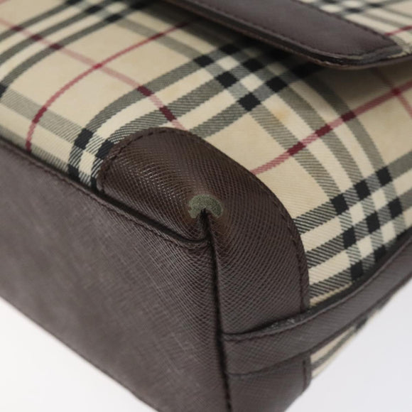 BURBERRY Nova Check Shoulder Bag Canvas Beige Silver Auth BD069